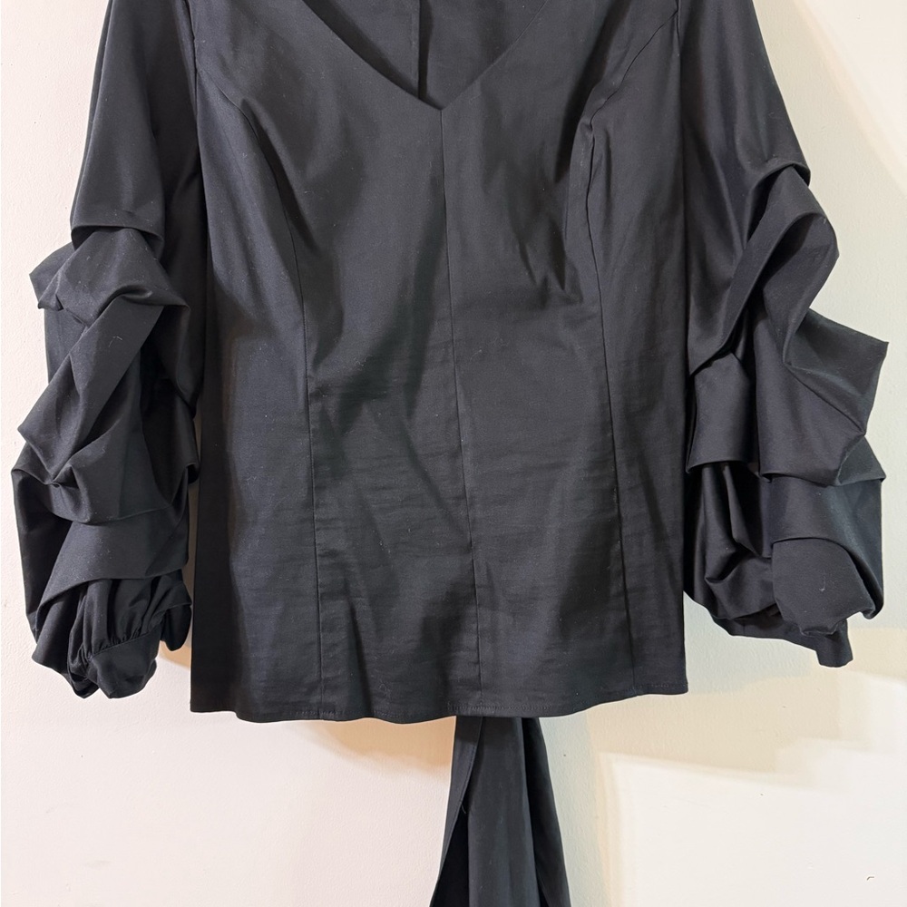 White House Black Market Black Ruffled Tie Front Blouse